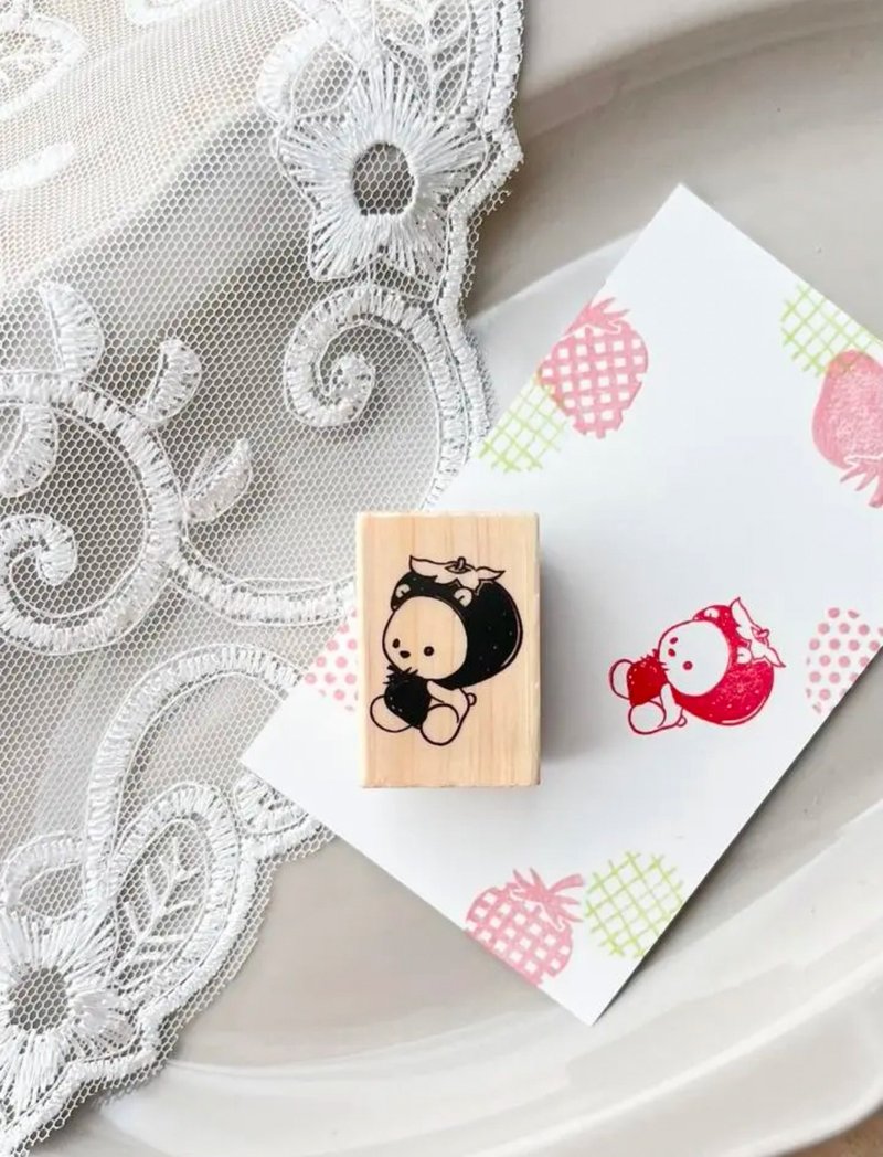 rubber STAMP【 strawberry bear 】wood STAMP - Stamps & Stamp Pads - Rubber 