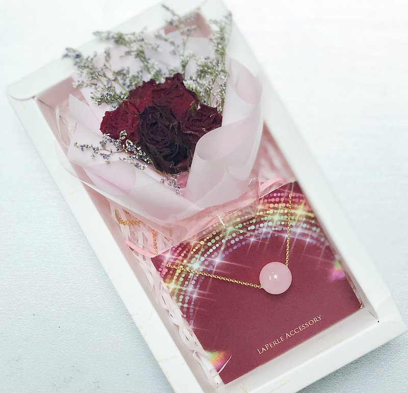 バレンタインデードライフラワーボックスピンククリスタル天然石姉妹プレゼントギフト誕生日プレゼント - ネックレス - 金属 ピンク