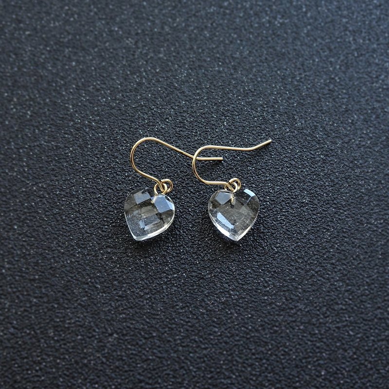 Faceted Heart Shaped Clear Quartz Crystal 14K GF Dangle Earrings (10x10) - ต่างหู - คริสตัล สีทอง