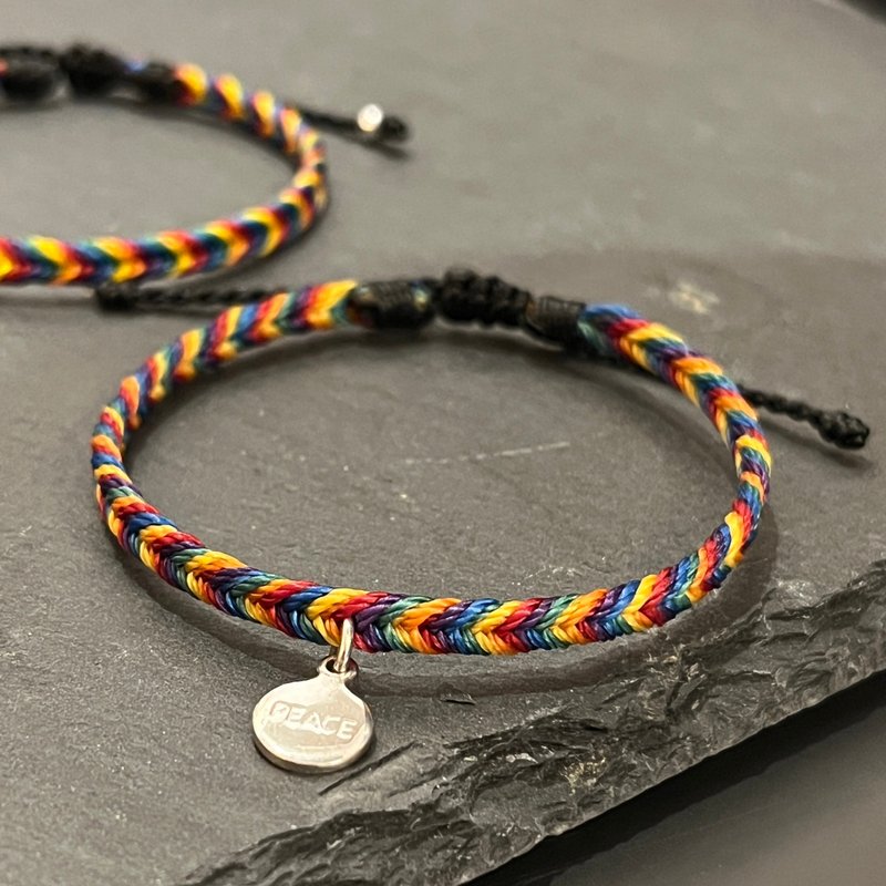 【Rainbow】Rainbow Wax rope bracelet/pair - Bracelets - Sterling Silver Multicolor