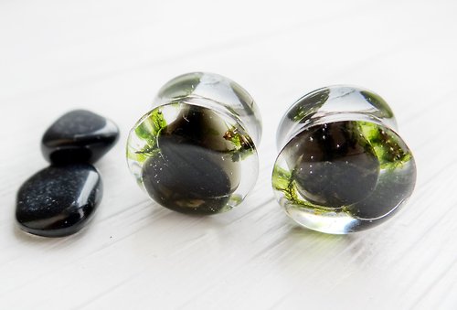 Eterniada Obsidian plugs earrings Genuine Stone 00g 0g 38mm gauges Onyx Resin