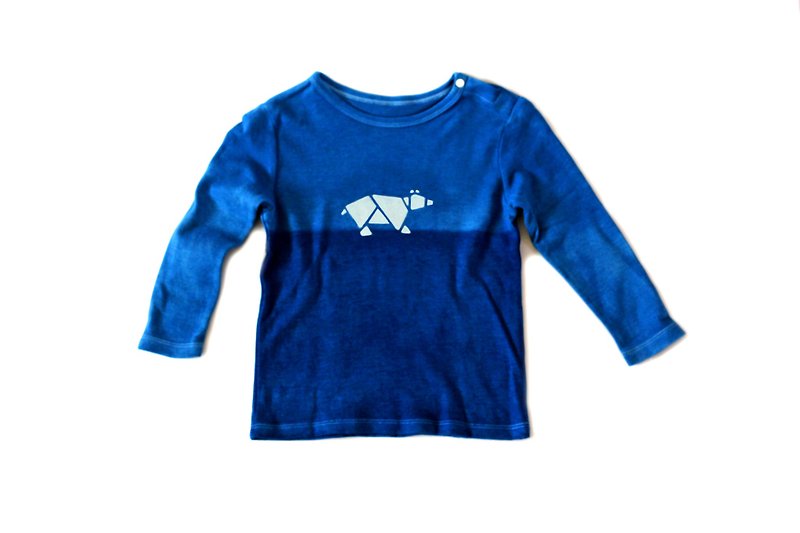 Natural blue dye infant T-shirt (long sleeve) series - Bear - อื่นๆ - ผ้าฝ้าย/ผ้าลินิน สีน้ำเงิน