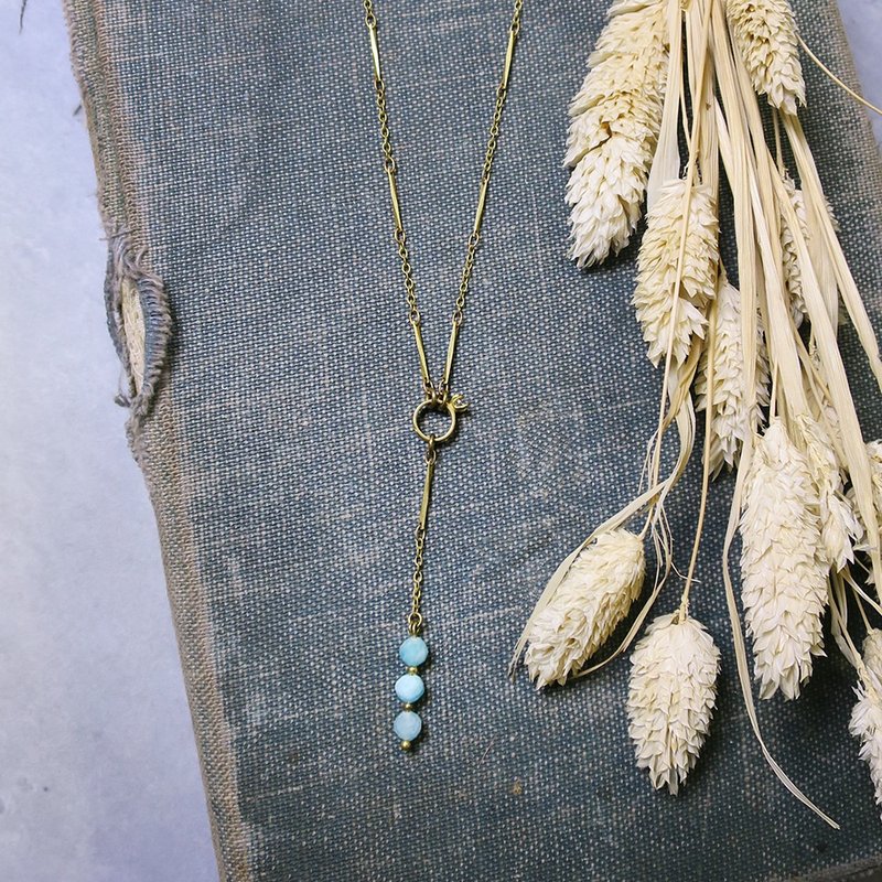 VIIART. The promise of the wind. Amazonite Stone Bronze Y Chain Long Chain | Amazon Natural Stone Diamond Ring - Long Necklaces - Copper & Brass Blue