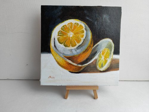絵画 インテリア 額付(銀) 油絵 uF6-063304 静物(レモンと器） 絵画 インテリア 額付(銀) 油絵 uF6-063304 静物(レモンと器）