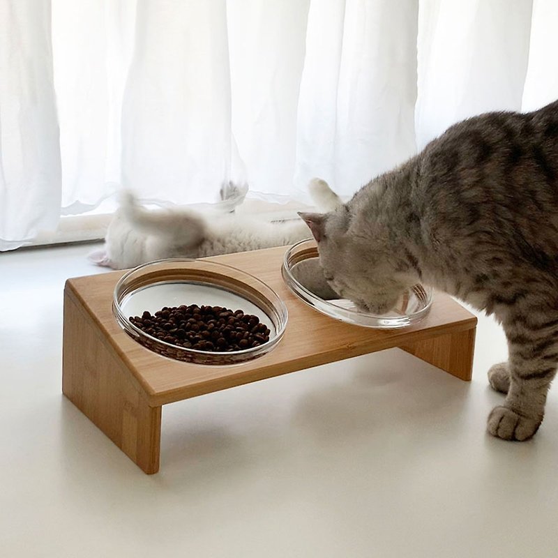 Empty glass cat bowl cat dog rabbit food bowl protects the cervical spine against overturning large-caliber oblique mouth food bowl - Pet Bowls - Other Materials 