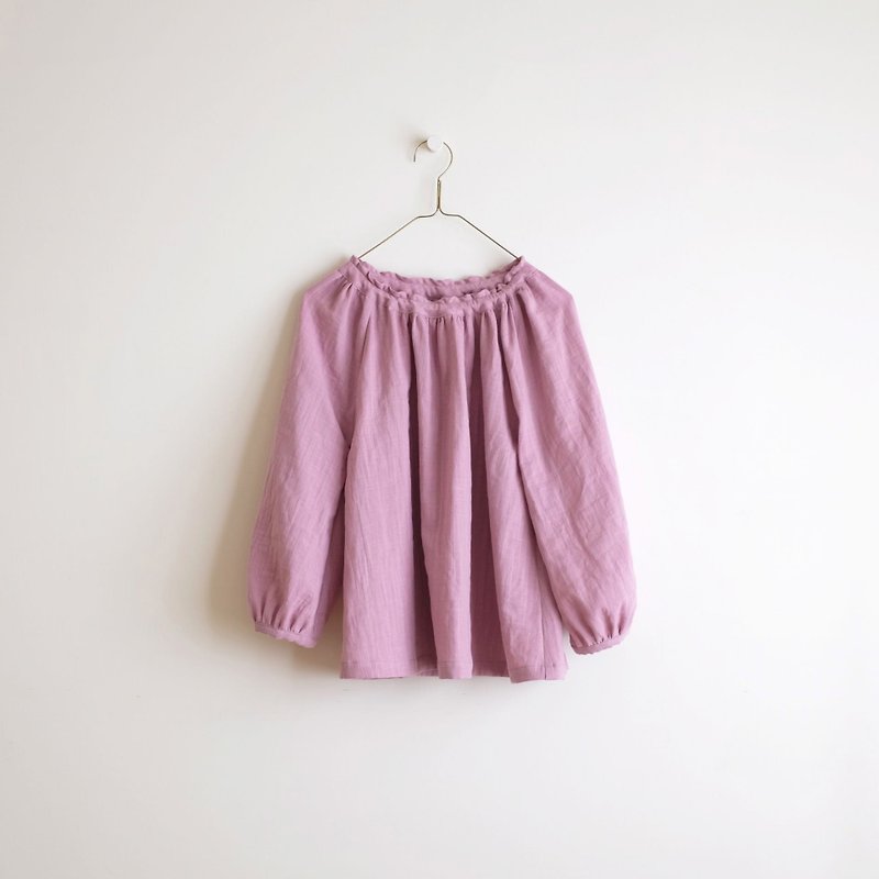 Daily hand-made clothes pink purple puff sleeve elastic blouse cotton double yarn - Women's Tops - Cotton & Hemp Pink