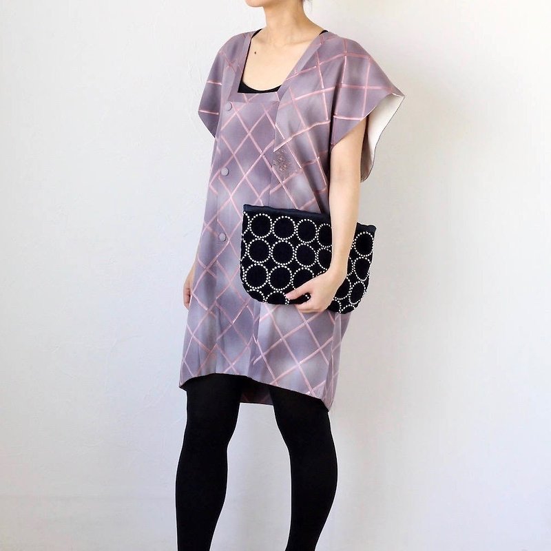 silk kimono dress, super mini dress, vintage dress, Japanese dress /2741 - 晚裝/晚禮服  - 絲．絹 紫色