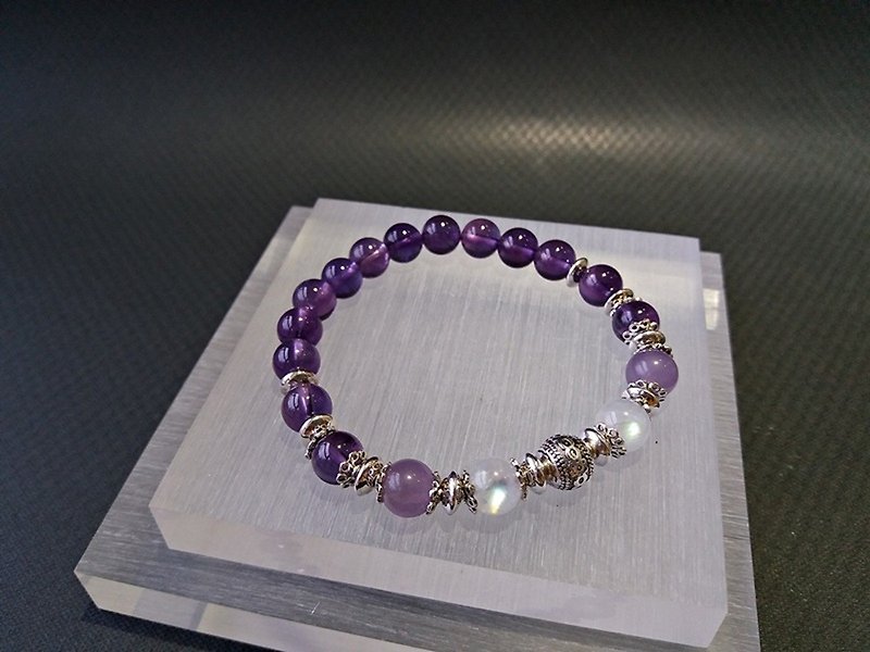 Purple Circle - Amethyst + Purple Jade Crystal + Blue Moonstone Sterling Silver Bracelet - Bracelets - Gemstone Purple