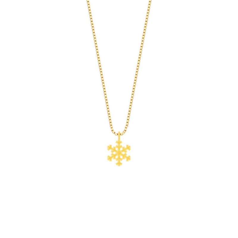 Treasure chest gold jewelry 9999 gold pure gold Christmas snowflake pendant necklace clavicle chain Christmas gift - สร้อยคอ - ทอง 24 เค สีทอง