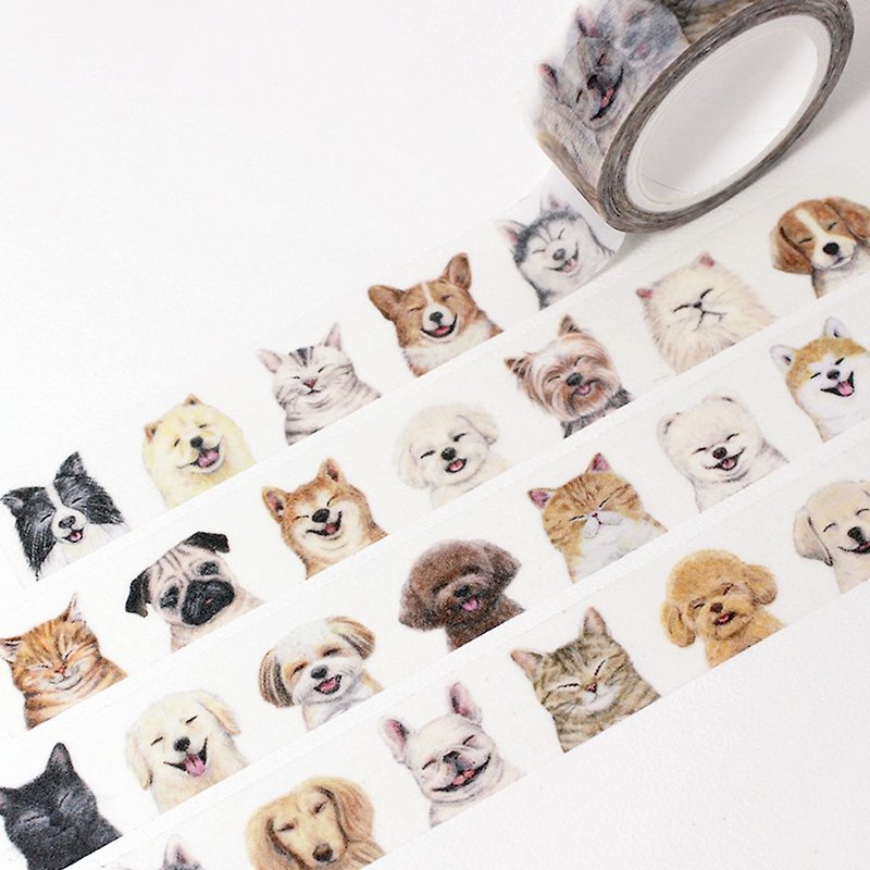 Hand-painted wind dog and cat head_Japanese washi paper tape - Washi Tape - Paper Multicolor