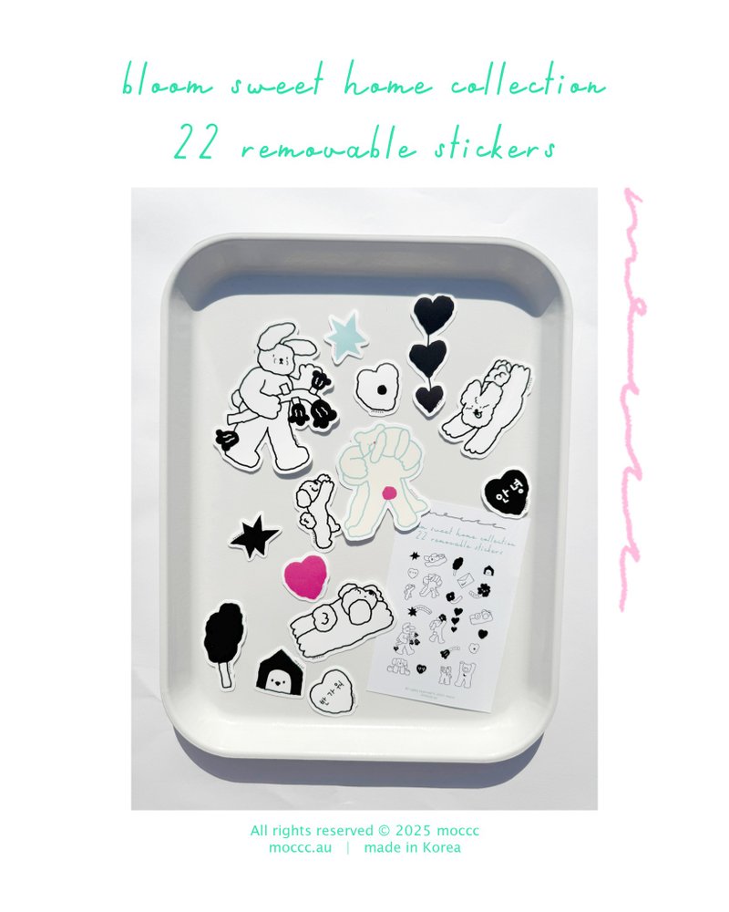 Bloom Sweet Home Edition – 藍色與粉紅色 22 款可移除貼紙設計 - 貼紙 - 紙 多色