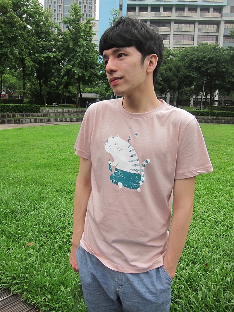 喵小刀－中性純棉T-Shirt 訂製色推薦 - 男 T 恤 - 棉．麻 粉紅色