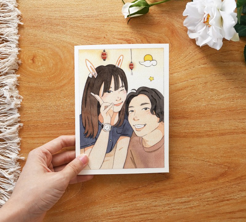 【 結婚送禮  】祝福小卡 | 生日卡片 | 人像似顏繪 | 情侶插畫 - 似顏繪/客製畫 - 紙 