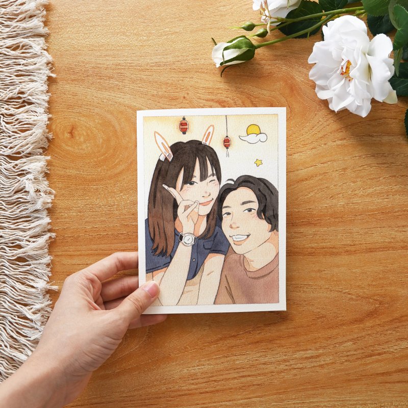 [Customized hand-painted cards] Birthday gifts | Hand-painted portraits and face paintings | Valentine's Day cards - ภาพวาดบุคคล - กระดาษ 