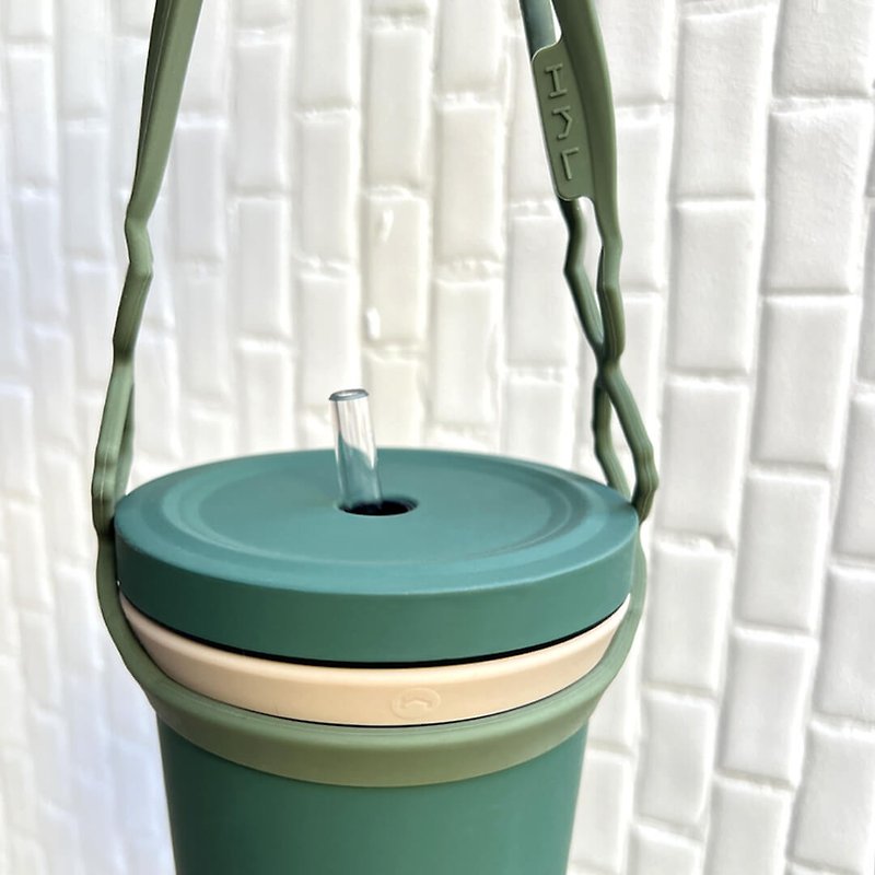 H h L【Carry Large Cup】Mixed Color Limited Edition│ Large Diameter Eco-Friendly Cup Bag│ Military Green + Sand Color - Beverage Holders & Bags - Silicone Green