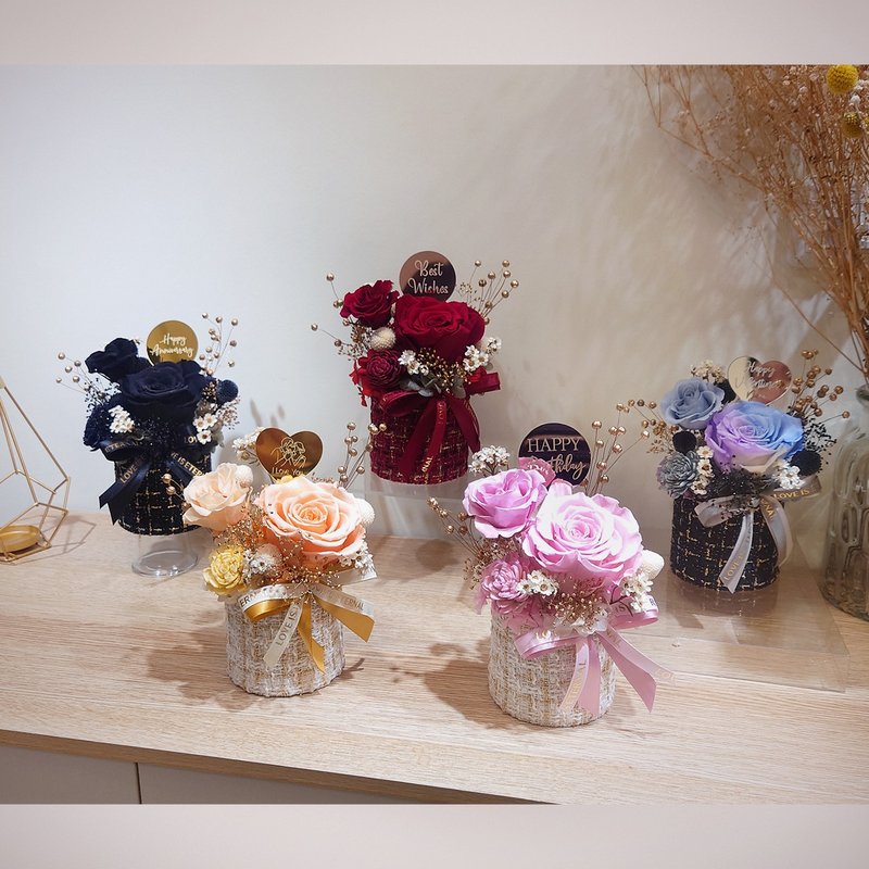小香風永生花盆花/永生花/乾燥花/情人節/生日花束/花禮/開幕送禮 - 乾燥花/永生花 - 植物．花 橘色