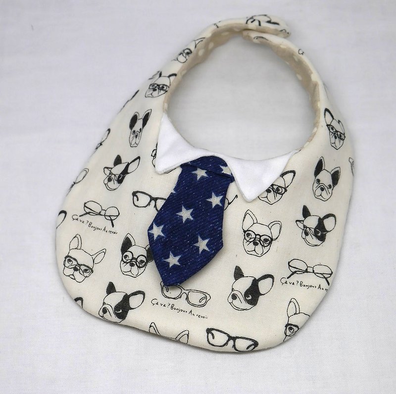 Japanese Handmade 8-layer-gauze Baby Bib / with tie - 口水肩/圍兜 - 紙 藍色