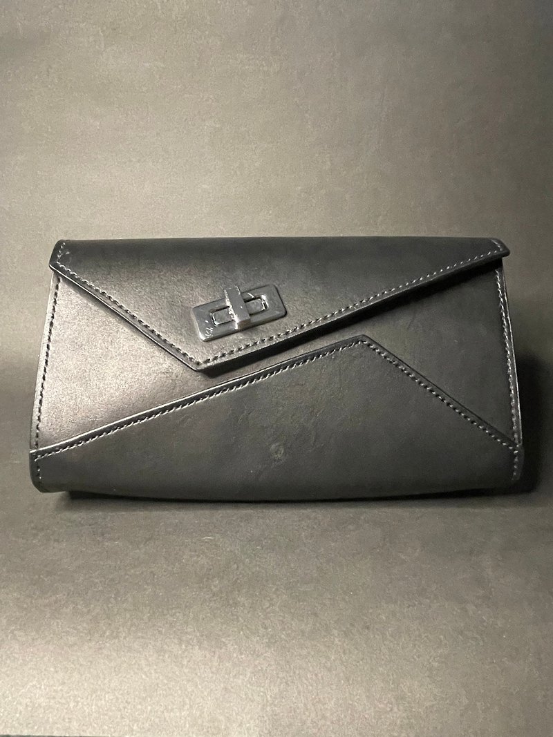 Angled Envelope Crossbody Bag - Messenger Bags & Sling Bags - Genuine Leather Black