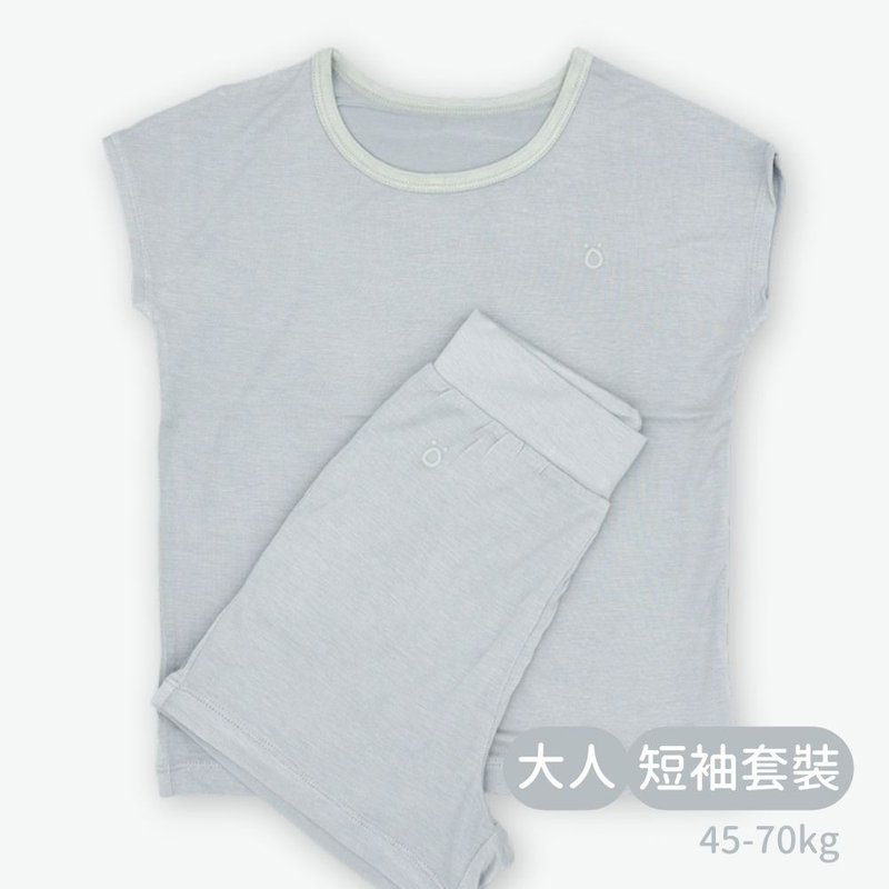 minihope輕柔感短袖套裝(大人)-灰藍 - 睡衣/居家服 - 棉．麻 藍色