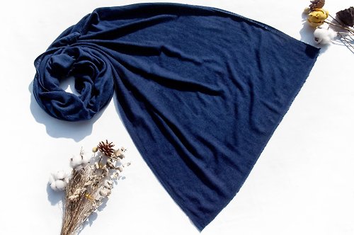 omhandmade 喀什米爾Cashmere/羊絨圍巾/純羊毛圍巾披巾/戒指絨披肩-海洋深藍