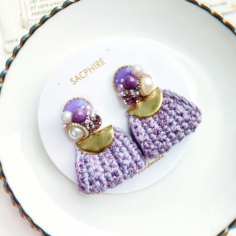 Purple Retro Crochet Earrings Romantic Vintage Dreamy - ต่างหู - วัสดุอื่นๆ สีม่วง