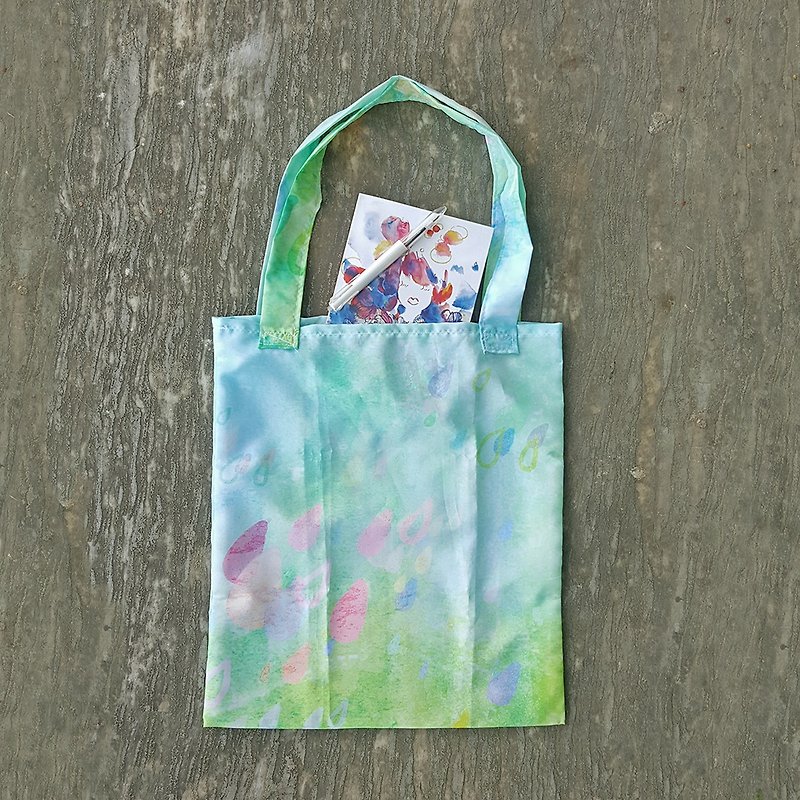 Pattern_06-Spring Raining-ECO Bag - กระเป๋าถือ - เส้นใยสังเคราะห์ สีเขียว