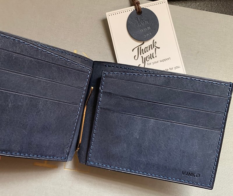Money clip wallet - กระเป๋าสตางค์ - หนังแท้ สีน้ำเงิน