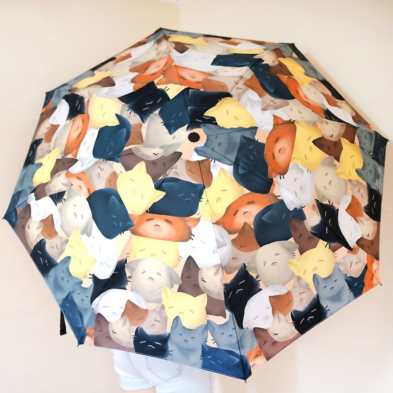[Mao 糍] camouflage cat 糍 umbrella three-fold umbrella long straight umbrella rain cover the rainy season essential - ร่ม - วัสดุกันนำ้ สีส้ม