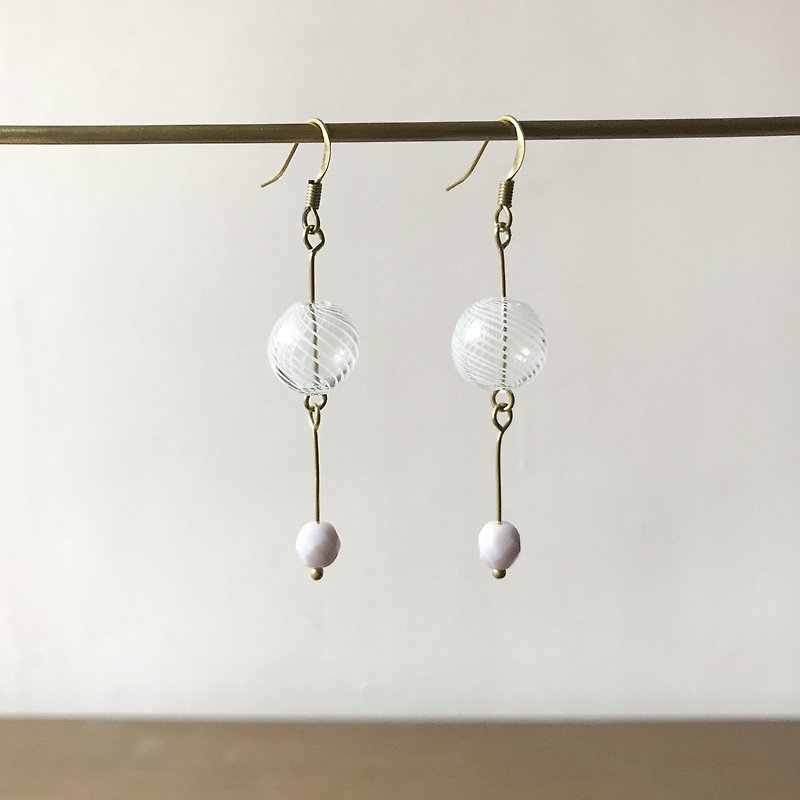 Composite media _ white glass bubble _ pink purple _ ear hook (can be changed) - Earrings & Clip-ons - Other Materials Purple