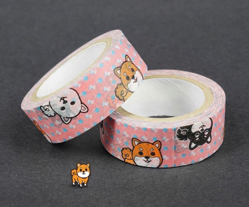 【PINK微笑柴犬】★聖誕禮物★創意可愛。和紙。紙膠帶。 - 紙膠帶 - 紙 粉紅色