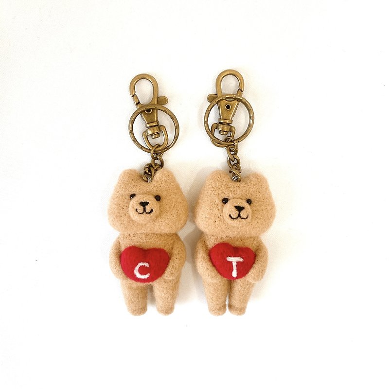 Ringo Bear Couple Keychain Customized English Word Bear 2 pieces - ที่ห้อยกุญแจ - ขนแกะ สีแดง