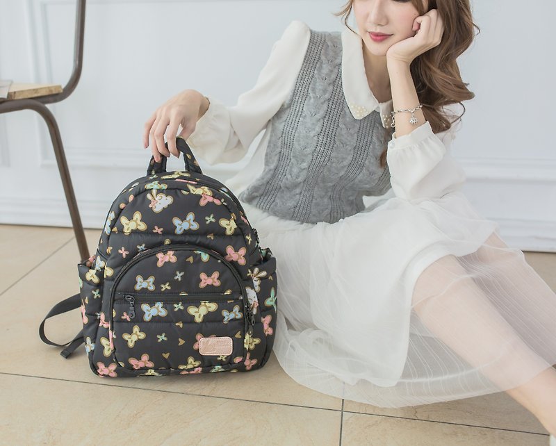 Hidden age cute tweeted models [multi-compartment for good storage] in the back-tweeted black - กระเป๋าคุณแม่ - เส้นใยสังเคราะห์ สีดำ