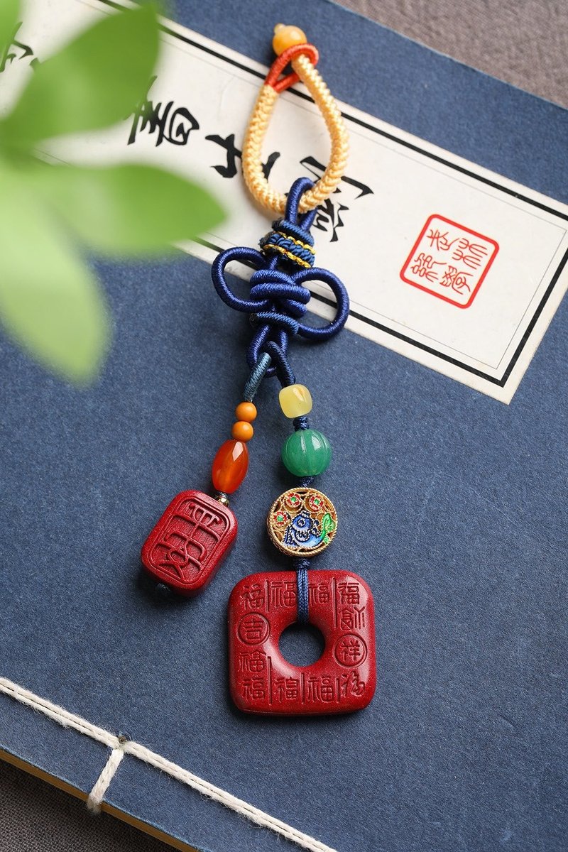 天然原礦硃砂精品紫金砂百福平安扣鑰匙掛 包掛 萬能掛 - 鑰匙圈/鑰匙包 - 寶石 