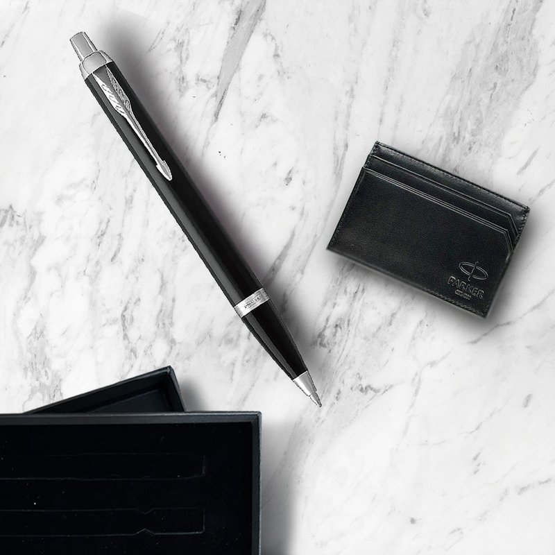 Parker 派克 新IM  雅黑白夾原子筆    牛皮卡夾禮盒 免費刻字 - 原子筆/中性筆 - 其他金屬 黑色