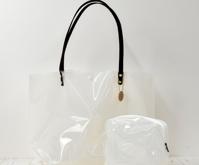 栃木レザー PVCトートバッグ & インナーポーチ 本革 防水 透明 鞄 カバン bag totebag【Clear】TOB002 - ショップ  Leather Goods Shop Hallelujah トートバッグ・ハンドバッグ - Pinkoi