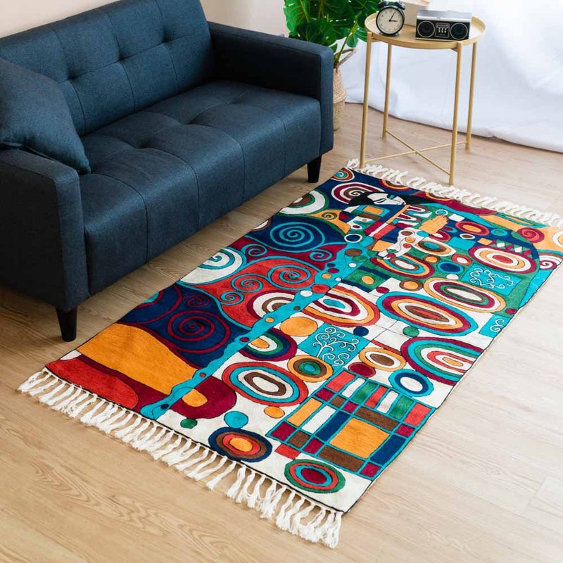 喀什米爾羊毛刺繡地毯 90x150 － 抽象女孩 - 地墊/地毯 - 羊毛 多色