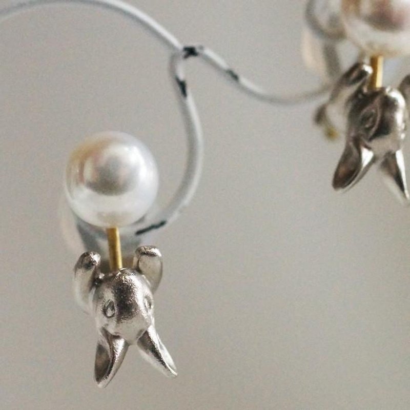 Pearl and Rabbit Clip-On Silver Ear - Earrings & Clip-ons - Other Metals Silver