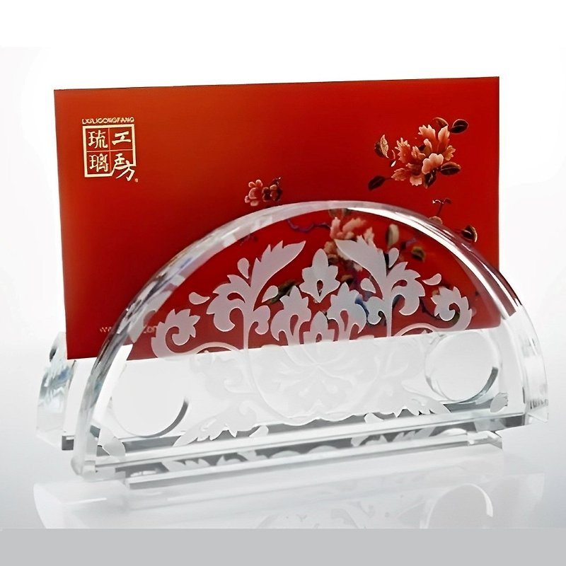 LIULI LIVING Never Forget Half-Moon Business Card Holder Opening Banquet Office Small Item Multiple Business Cards - Card Stands - Colored Glass 