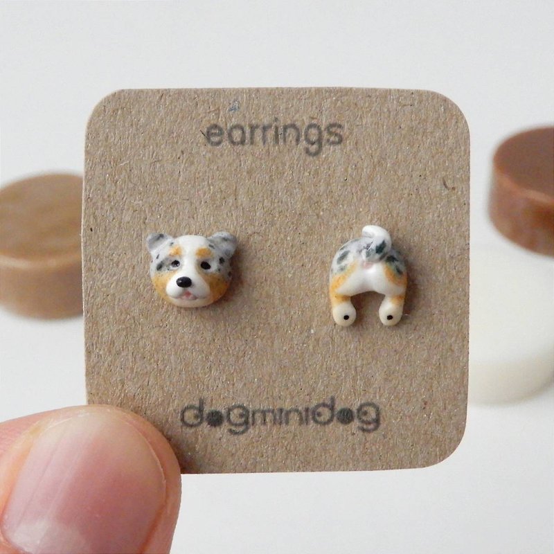 Australian Shepherd earrings with papercraft box for dog lovers. - 耳環/耳夾 - 其他材質 