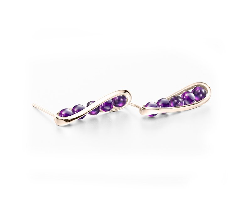 Amethyst 14k Gold Bar Earrings, Deep Purple Stud Earrings, February Birthstone - ต่างหู - เครื่องประดับ สีม่วง