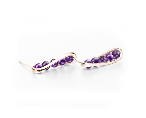 Majade Jewelry Design 14k黃金流線型耳環 紫水晶輕珠寶 簡約黃金耳環 創新韓風K金耳釘