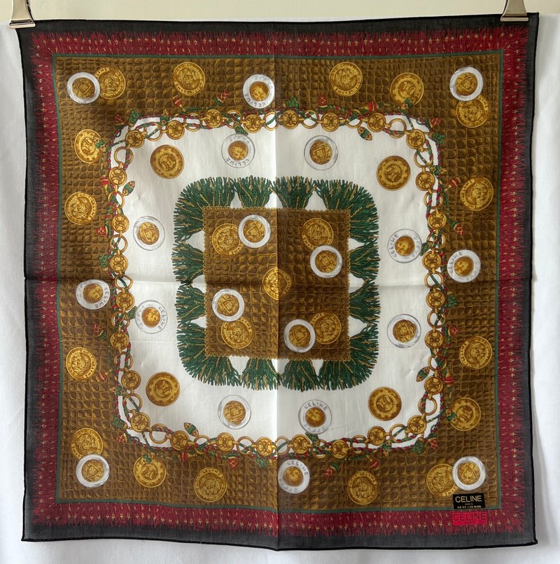 Celine scarf金幣綿質圍巾方巾絲巾 全新連貼紙 日本中古Vintage - 絲巾 - 棉．麻 