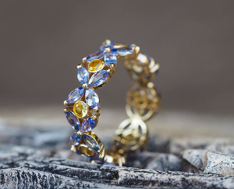 Eternity ring with sapphires and tanzanites - General Rings - Precious Metals Gold