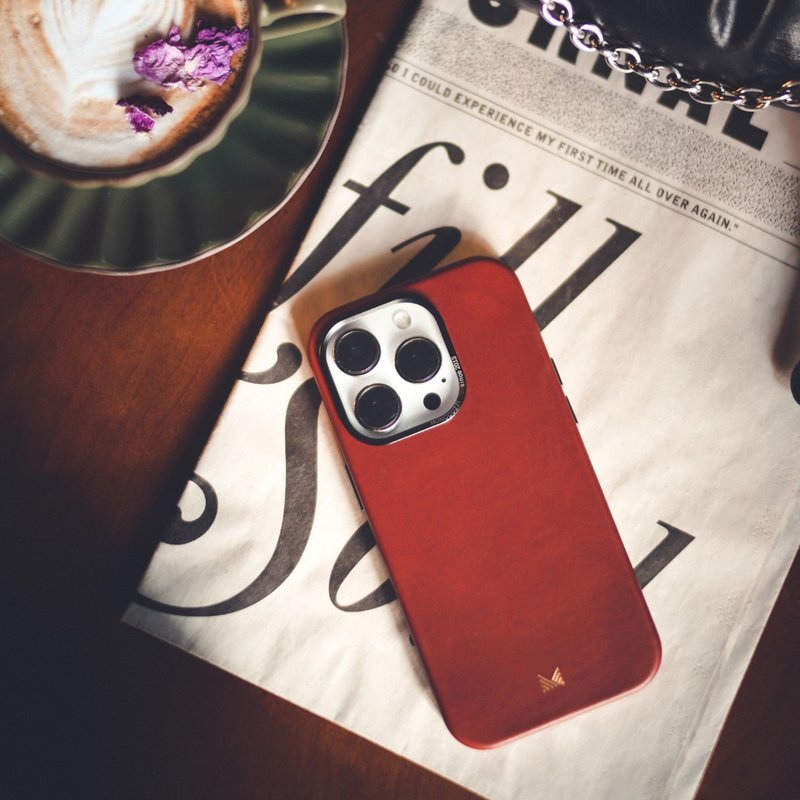 EXQUISITE | iPhone 14 高級真皮兼容 MagSafe手機保護殻 - 手機殼/手機套 - 真皮 紅色