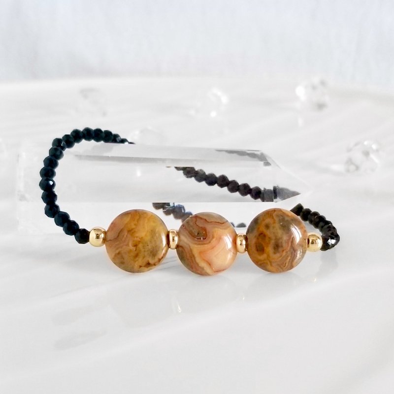 Black Spinel & Crazy Lace Agate Healing Crystal Bracelet | August Birthstone - Bracelets - Crystal Brown