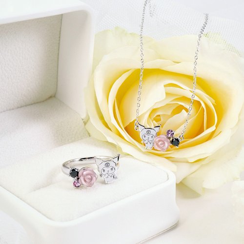 ハンドメイド 花のリング 黒とパールとクロミシルバーリング 500x0.jpg