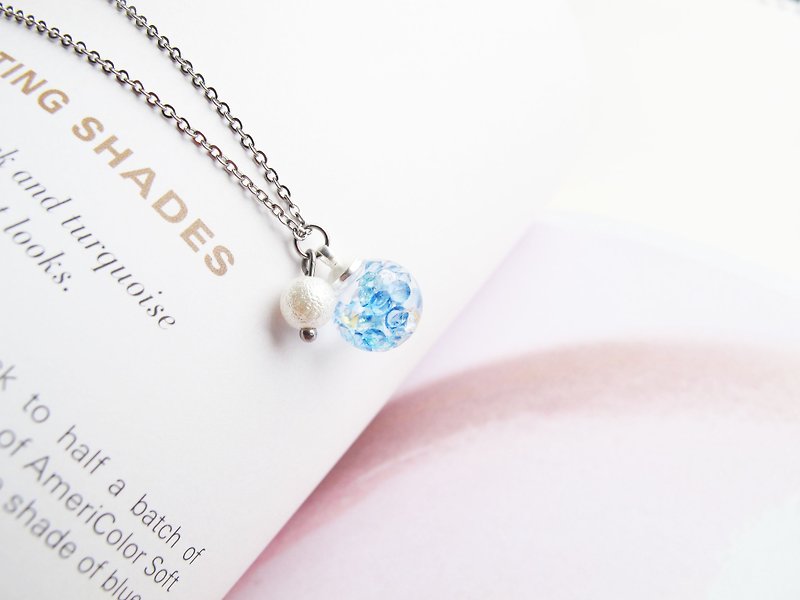 Rosy Garden blue crystal water inside glass ball necklace 1cm diameter - สร้อยคอทรง Collar - โลหะ สีน้ำเงิน