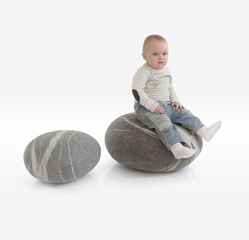 Wool stone pouf ottoman, floor cushion – Wave Model - 枕頭/抱枕 - 羊毛 灰色