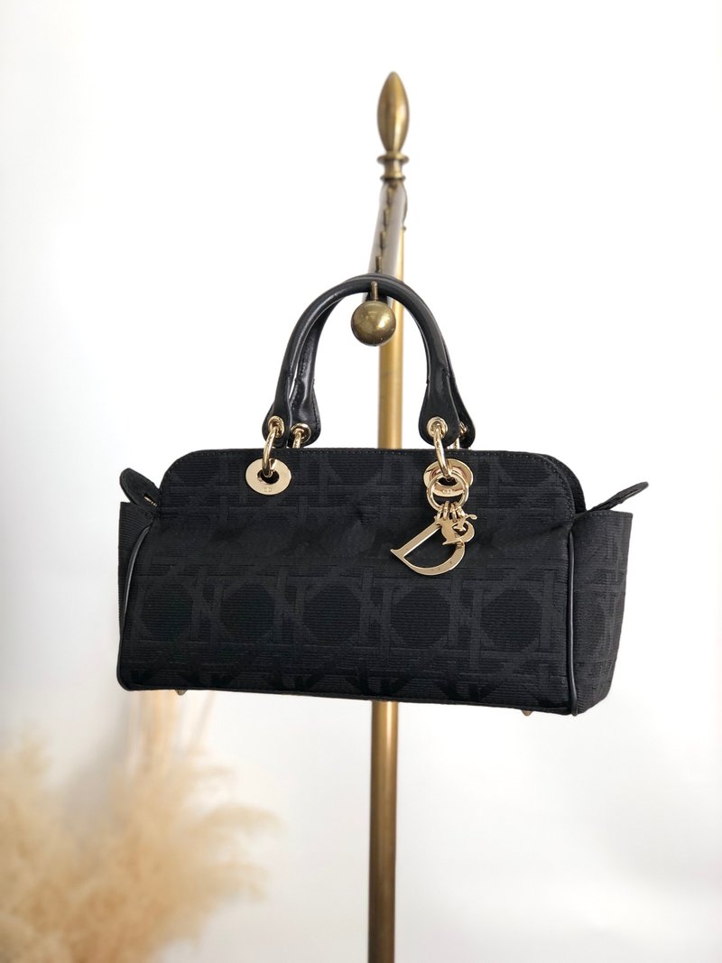 【 日本直送　名牌中古包 】Christian Dior クリスチャン ディオール カナージュ ハンドバッグ ブラック チャーム ナイロン b7tdza - 手提包/手提袋 - 尼龍 黑色