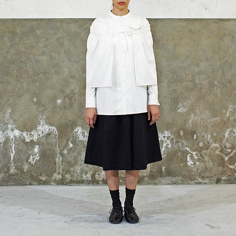 White Long Sleeve Blouse - เสื้อเชิ้ตผู้หญิง - ผ้าฝ้าย/ผ้าลินิน ขาว